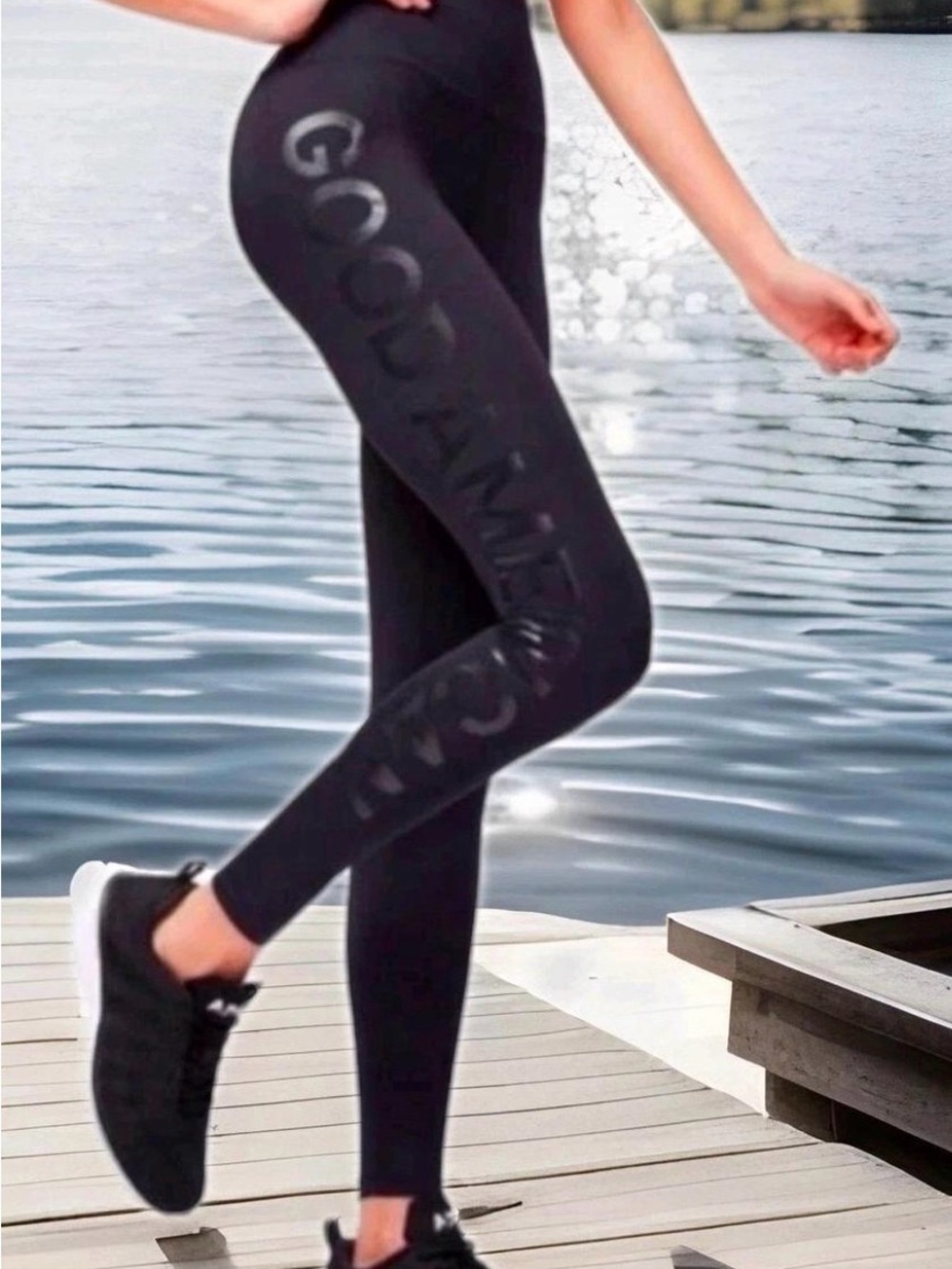 Good American Matte Black High Waist Logo Leggings